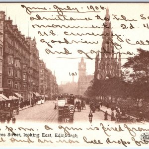 c1906 Edinburgh, Scotland Princes St East Photo Postcard Trolley Post Office A71