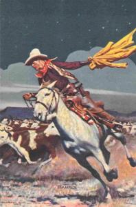 Stamped Cowboy Art, Northern Pacific Railroad, North Coast Ltd. Vintage Postcard