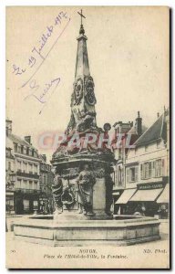 Old Postcard Noyon Square City Hall Fountain
