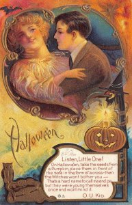 HALLOWEEN ROMANCE JOL O.U. KID OWL EMBOSSED POSTCARD 1911
