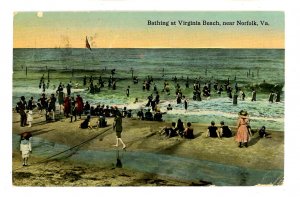 VA - Virginia Beach. Bathers on the Beach ca 1913  (creases, chip)