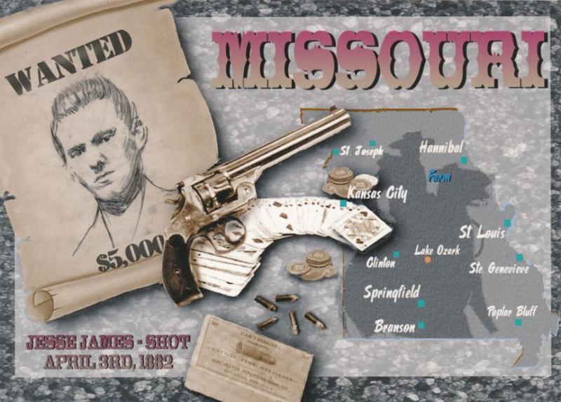 Jessie James Shot 1882 MO, Missouri - Wanted Poster - Gun - Cards - Map