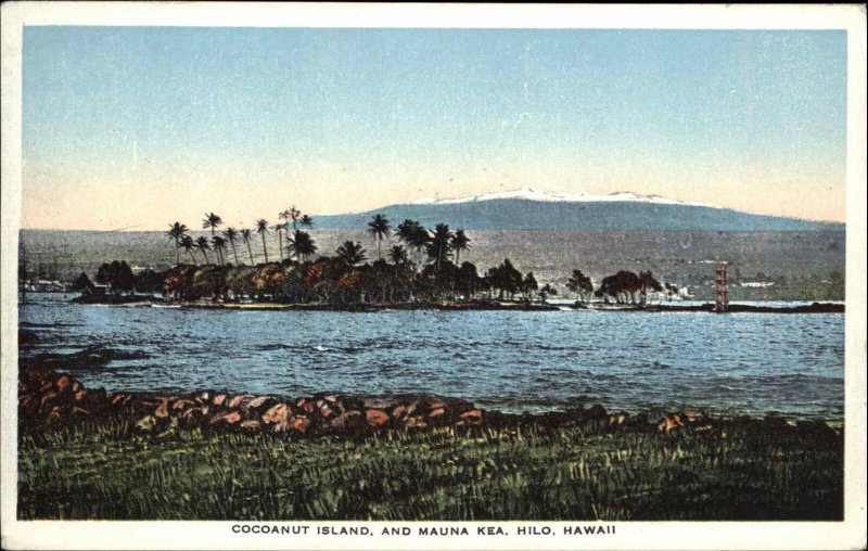 Hilo Hawaii HI Coconut Island and Mauna Kea Vintage Postcard