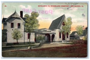1910 Entrance Woodland Cemetery Exterior Building Field Des Moines Iowa Postcard