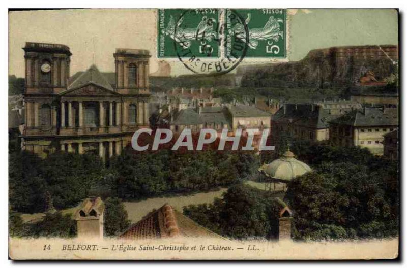 Old Postcard Belfort Church of Saint Christopher and the Chateau
