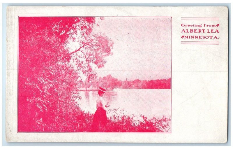 c1898 Greetings From Woman River Exterior View Albert Lea Minnesota MN Postcard