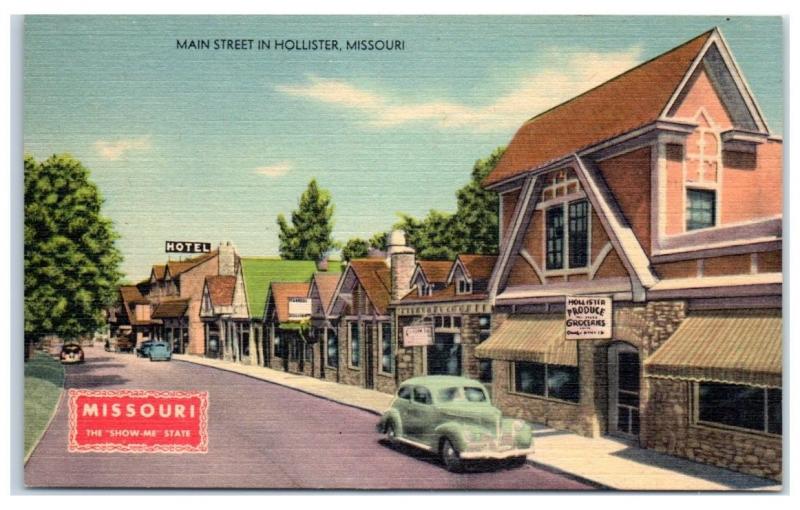 Mid-1900s Hollister, MO, Main Street Scene Postcard 