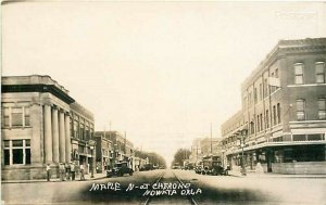 OK, Nowata, Oklahoma, Maple Street North at Cherokee, First National Bank,  RPPC