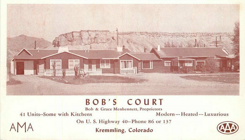 Kremmling Colorado 1950s Postcard Bob's Court roadside Stafford Print 21-8691