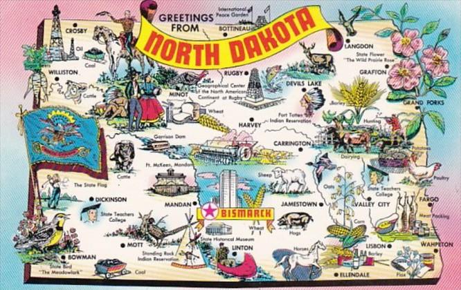 Greetings From North Dakota With Map