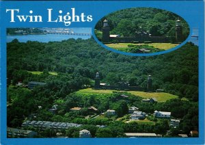 Highlands, NJ New Jersey  TWIN LIGHTS Lighthouses & Homes  AERIAL  4X6 Postcard