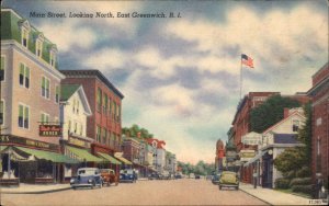 East Greenwich Rhode Island RI Main Street Scene North Linen Vintage Postcard