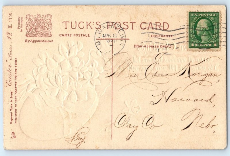 c1910's Easter Greetings Flowers On Hatched Egg Embossed Milwaukee WI Postcard