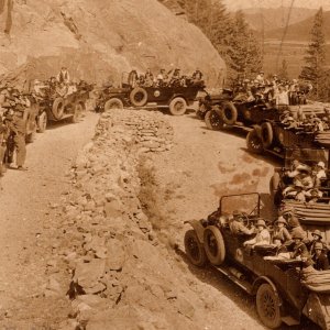 1924 RPPC Cars Hair Pin Curve Old Fall River Road Rocky Mountain National Park