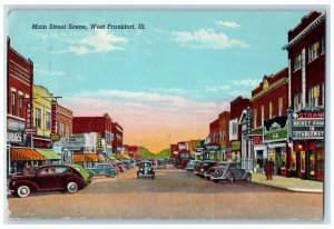 1948 Main Street Scene West Frankfort Thompsonville Illinois IL Vintage Postcard