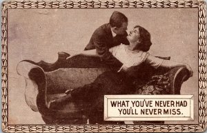 VINTAGE POSTCARD EARLY ROMANTIC HUMOR ON THE COUCH MAILED c. 1910 D/BACK