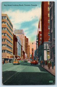 Ontario Canada Postcard Bay Street Looking North Toronto c1950's Vintage