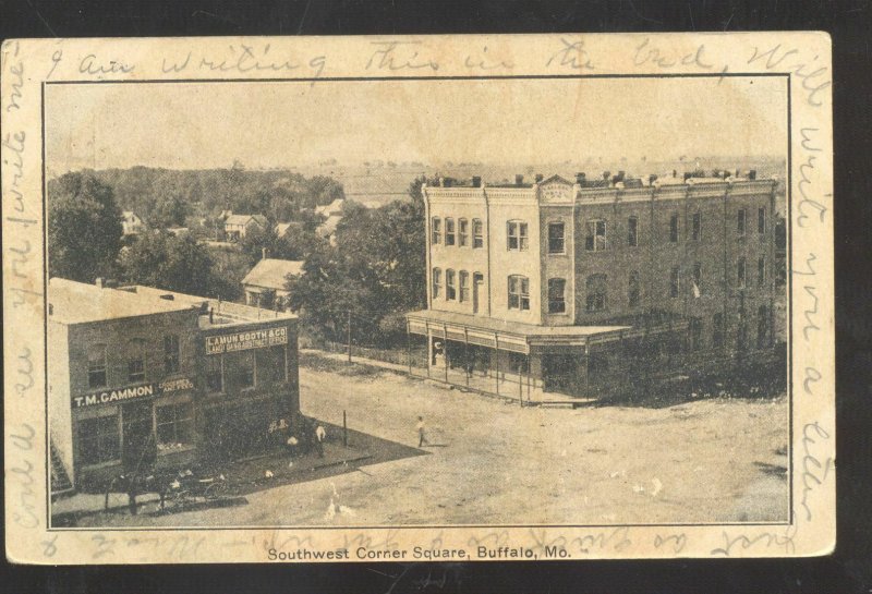 BUFFALO MISSOURI DOWNTOWN STREET SCENE SQUARE STORES VINTAGE POSTCARD