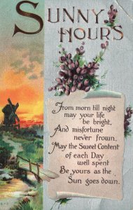 Vintage Postcard 1910s Sunny Hours From Morn Till Night! Greetings Card Windmill