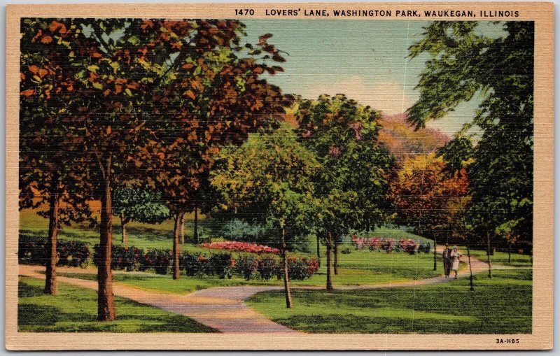 Waukegan Illinois, Lover's Lane, Washington Park, Pathway, Greenfield, Postcard