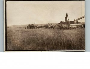 1930s Horse Drawn Farm Machinery Working in Hay Field Real Photo Postcard 6-28 