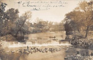 El Dorado Kansas view of waterfall boats fishermen real photo pc BB1795