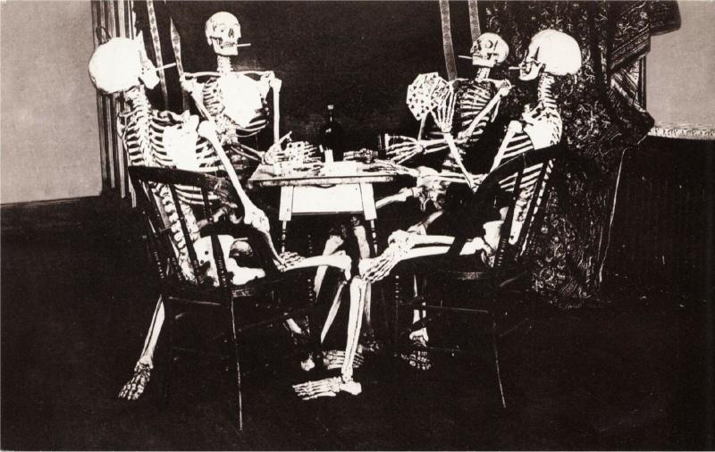 Skeleton Group Playing Cards and Smoking Poker Modern Postcard