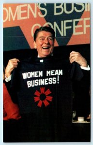 RONALD REAGAN ~ 1984 Conference WOMEN MEAN BUSINESS T-Shirt Coral Lee Postcard