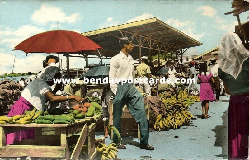 suriname, PARAMARIBO, Outdoor Market with People (1950s) RPPC