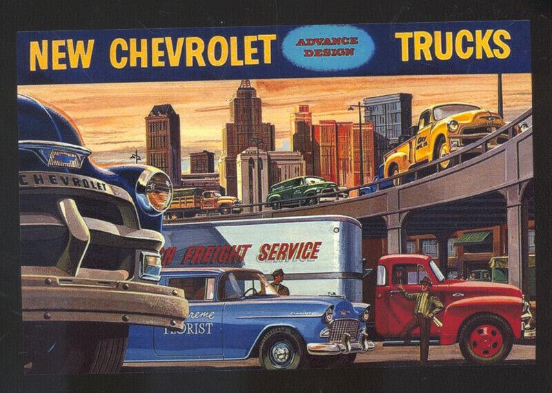 NEW CHEVROLET TRUCKS TRUCK CAR DEALER ADVERTISING POSTCARD '55 CHEVY