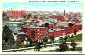 Postcard NY Jamestown View of Business District from General Hospital C. 1920 A3