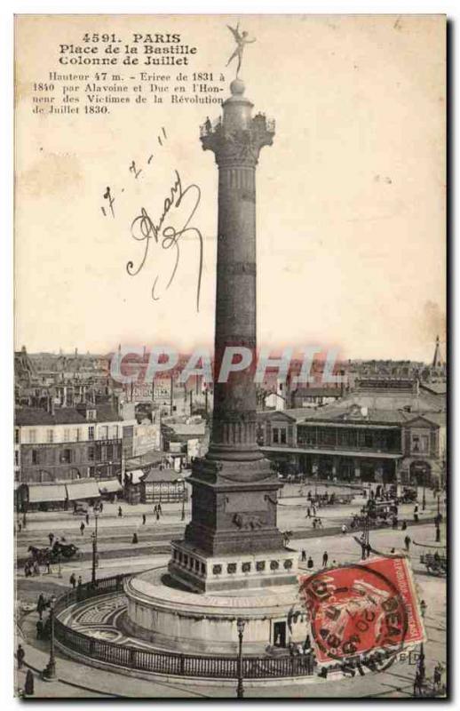 Paris Old Postcard Bastille Square July Column