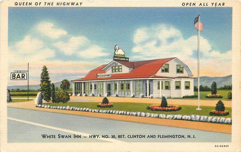 Clinton Flemington New Jersey 1940s White Swan Inn Teich linen postcard 12731