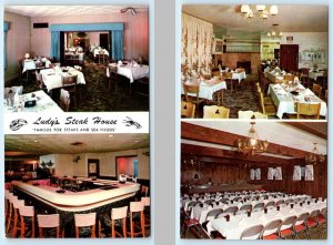 2 Postcards MILWAUKEE, Wisconsin WI ~ LUDY'S STEAK HOUSE Restaurant c1960s