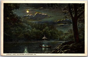 Pennsylvania PA, Delaware Water Gap, Lenape Lake, Moonlight, Vintage Postcard