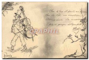 Old Postcard Fancy (drawing hand) Man Cello