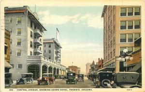 Adams Hotel 1931 Autos Central Avenue Phoenix Arizona Teich postcard 9357