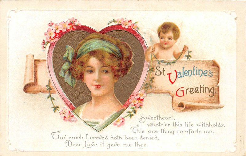 G19/ Valentine's Day Love Holiday Postcard c1910 Pretty Woman 9