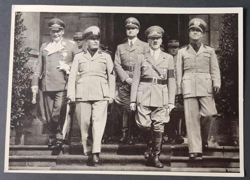 THIRD REICH ORIGINAL POSTCARD MUSSOLINI HITLER GORING CIANO AXIS MEETING MUNICH