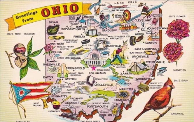 Greetings From Ohio With Map 1971