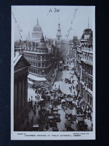 London CHEAPSIDE showing ST. PAUL'S CATHEDRAL c1920s RP Postcard by Rotary