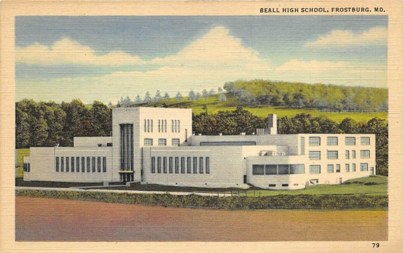 Frostburg Maryland 1940s Linen Postcard Beall High School