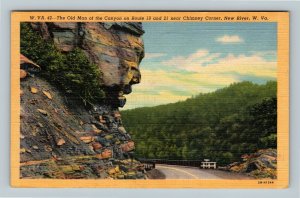 New River WV-West Virginia, Old Man of the Canyon Rt 19, 21 Linen c1945 Postcard