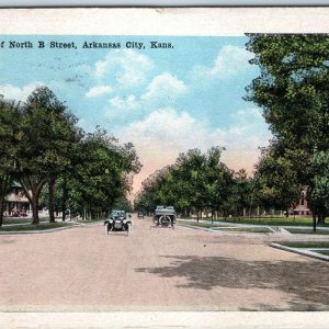 c1910s Arkansas City, Kans. View North B Street Touring Cars PC Auto St. KS A207