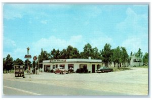 c1950 Pine Lawn Motor Court & Cafe Roadside Classic Car Roberta Georgia Postcard