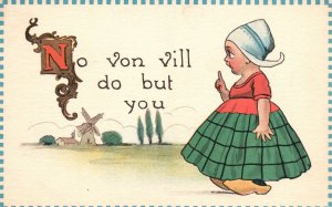 Vintage Postcard 1910's No Von Vill Do But You Farm Girl Windmill Comic Funny