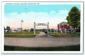 c1920's Somerset Camping Ground Entrance Ark Tourists Skowhegan Maine Postcard