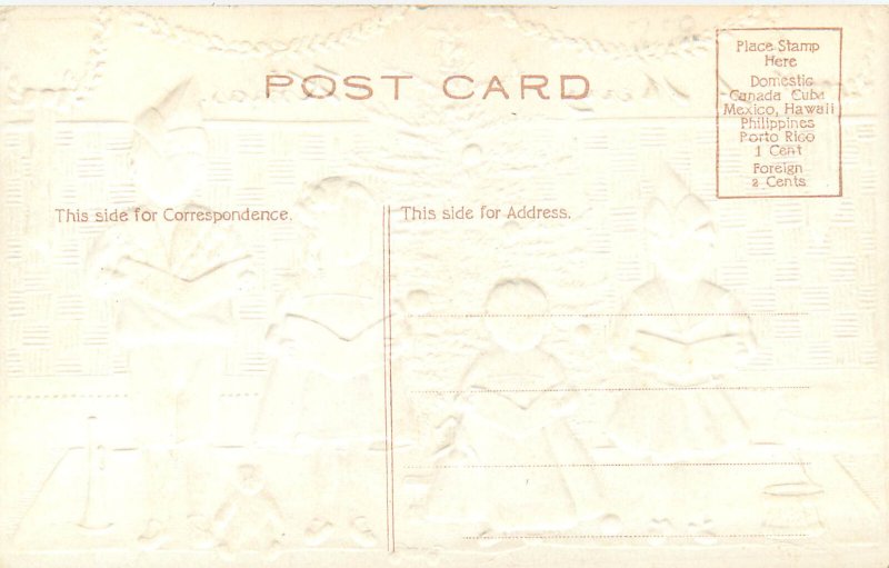 Embossed Christmas Postcard Children & Teddy Bear Sing Carols P Sander