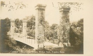 Postcard  RPPC Kansas Topeka Suspension Bridge Willow Park 23-5173