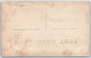 c1910s Adorable RPPC Father & Children on House Porch Mansion Ionic Columns A214